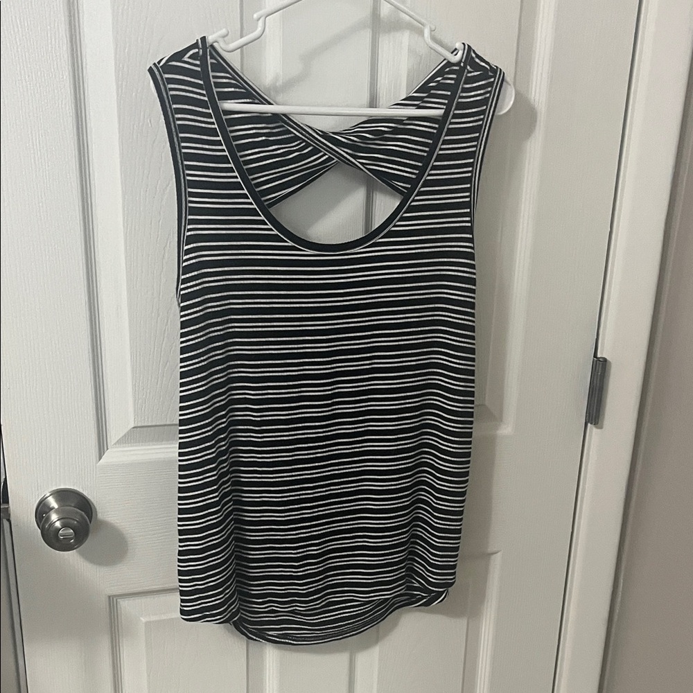 a.n.a Black and White Striped Tank Top